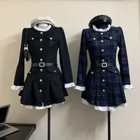 Fashionable Winter Short Dress Women's Slim Fit Style Korean Version Golden Buckle Sensation Fragrant Style Waist Cinching