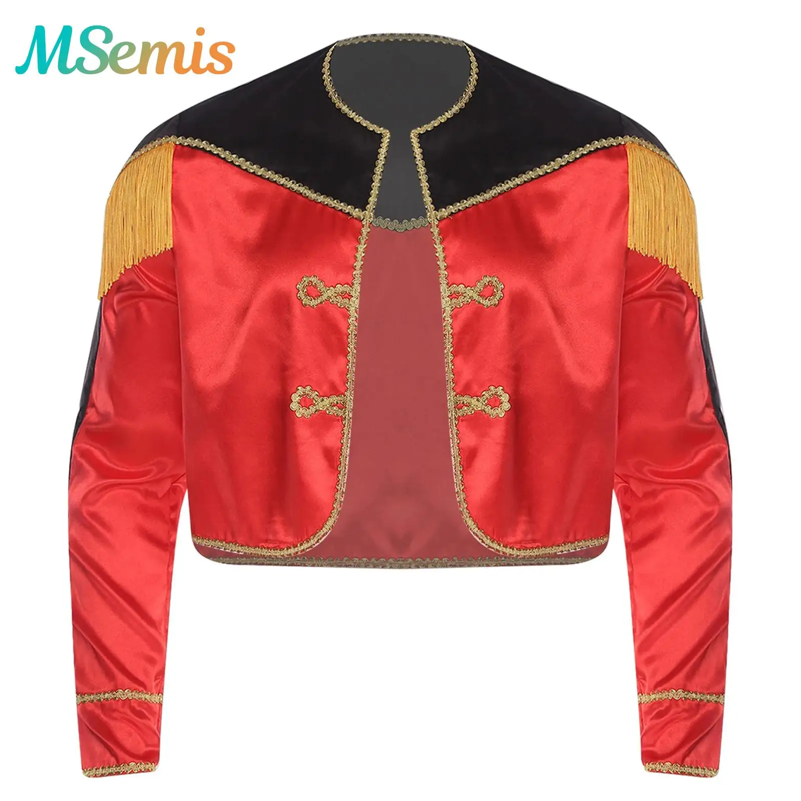 Disfraz de Matador español para hombre, disfraz de torero, Carnaval, banda de marcha, tambor, guardia de Honor, abrigo, adorno superior, chaqueta recortada de satén con borlas