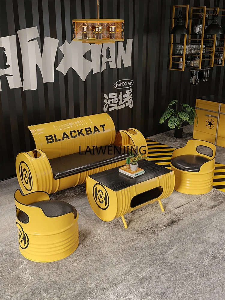 MJY industrial style Internet celebrity creative bar clear bar milk tea shop combination oil drum wrought iron sofa