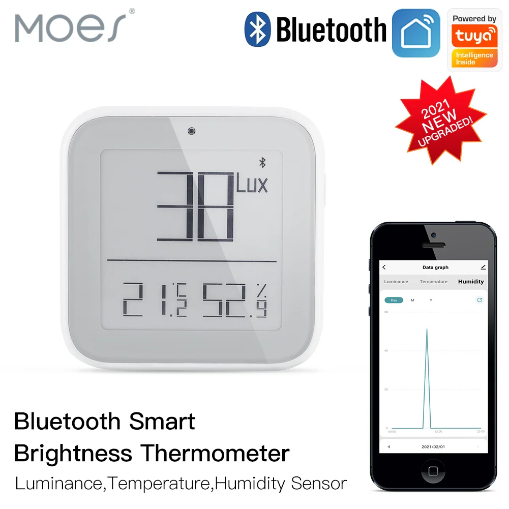 Sensore di Luminosità Bluetooth MOES con Termometro, Rilevatore di Temperatura e Umidità, Controllo Tramite App Tuya Smart