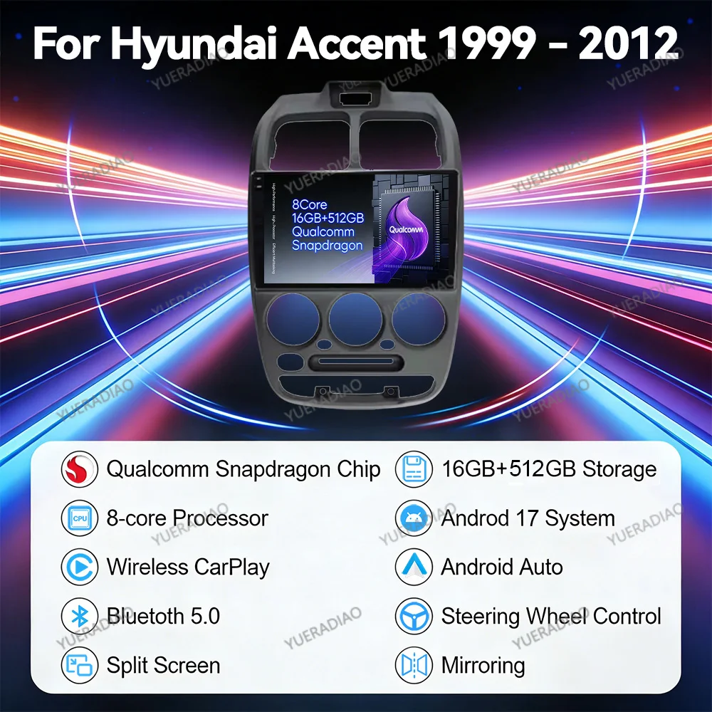 Android 17 Car Radio For Hyundai Verna Accent II 2 1999 - 2012 GPS NAVI Qualcomm Multimedia Video Player 4G LTE 5G WIFI QLED BT