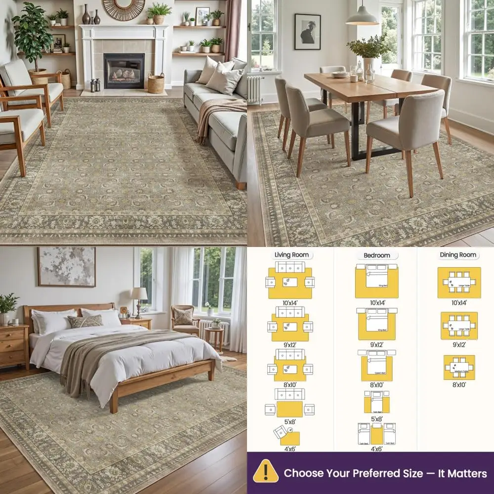 

Floral Area Rugs for Living Spaces, 8x12 Washable Low Pile Carpets for Bedrooms, Non-Slip Indoor Rugs for Dining and Office Area