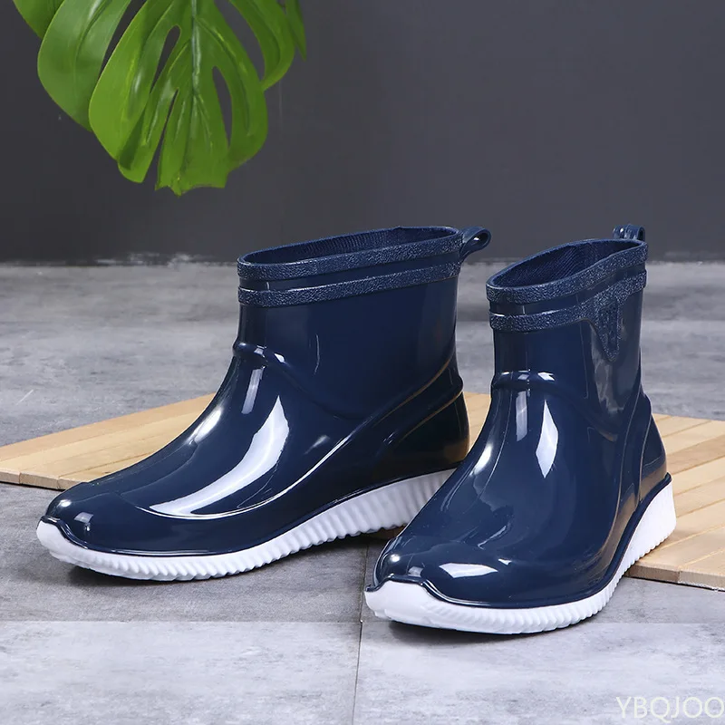 Sapatos de água homens tornozelo botas de chuva pvc rainboots para homens 2022 cor sólida moda botas de pesca tornozelo