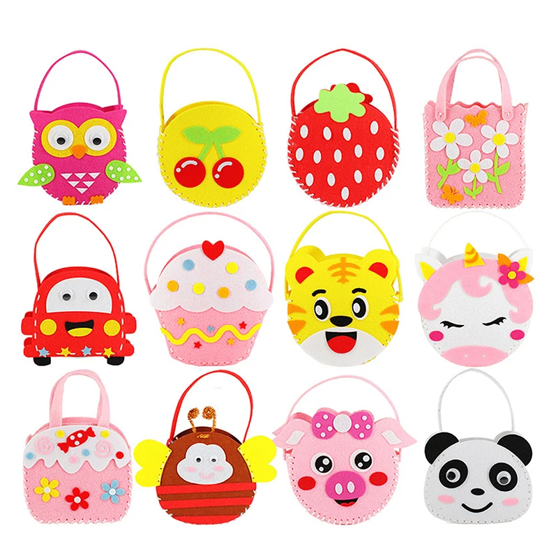 1Pcs Non-Woven Fabric DIY Sewing Handbag Children Craft Toy Cartoon Animal Flower Butterfly Handmade Sewing Bag Educational Toys