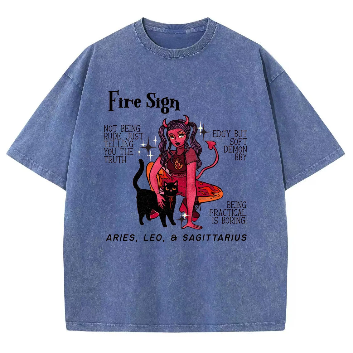 Fire Sign Anime Graphic Tees Womens Vintage Snowflake Washed T Shirts 2024 New Women's Summer Oversized Clothes Cool Top Y2K