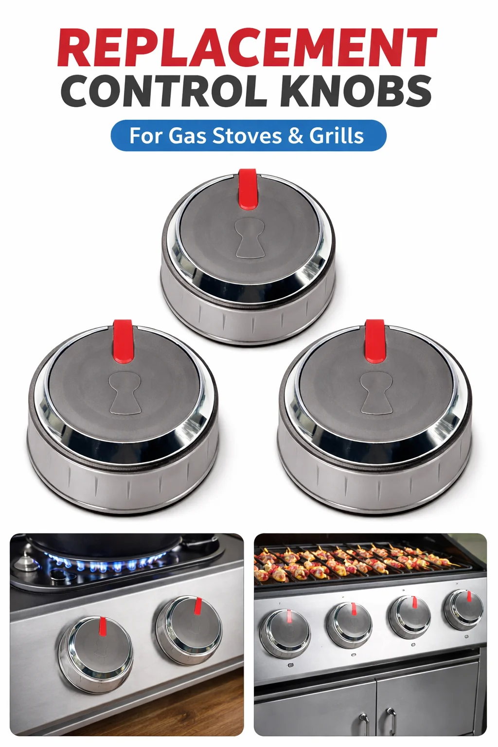 Weber Genesis II E/SE Series 66047/66048 Set of 3 Control Knobs Main Burner Knob for BBQ Grill Replacement Parts