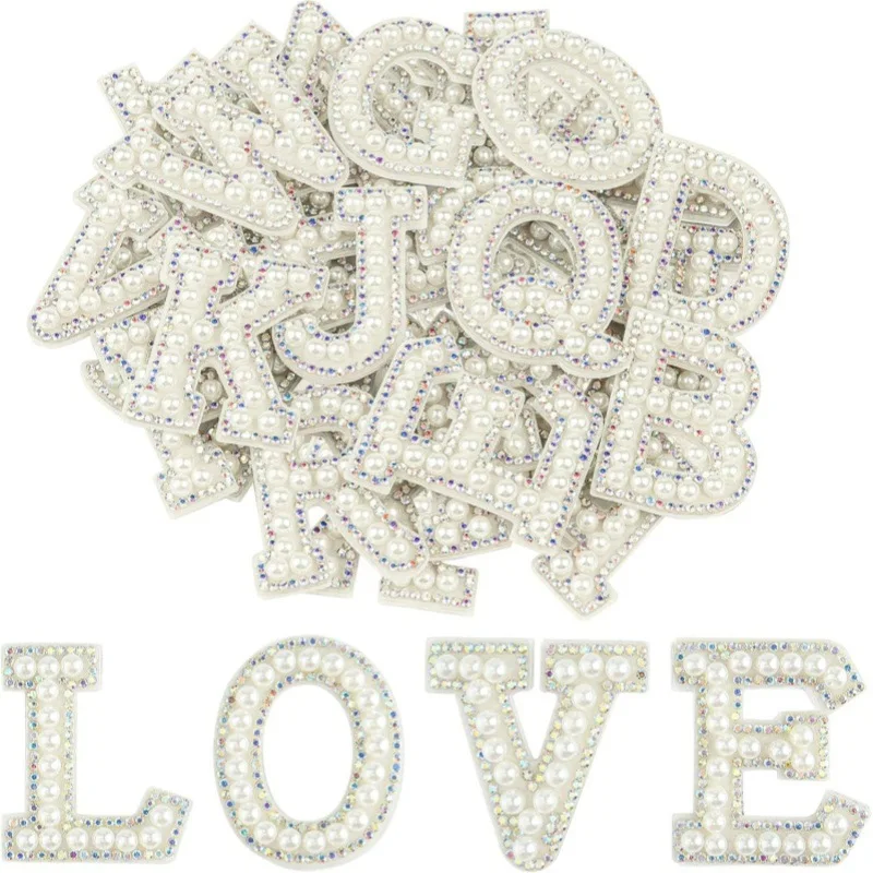 iYOE 26pcs Rhinestone Letter Patch Self-adhesive Wedding A-Z English Alphabet Applique for Bride Tribe DIY Bag Clothing Craft