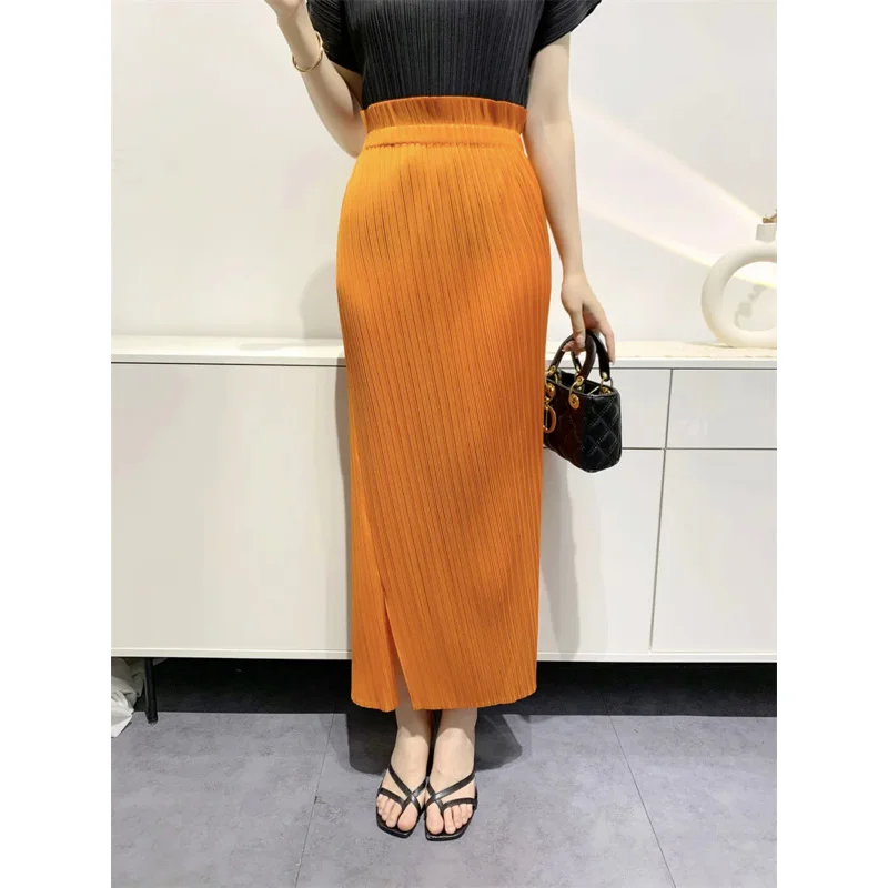 Miyake Pleated Women's Long Half Skirt Summer 2023 Temperament Slim Pleated High Waist Open Niche Design