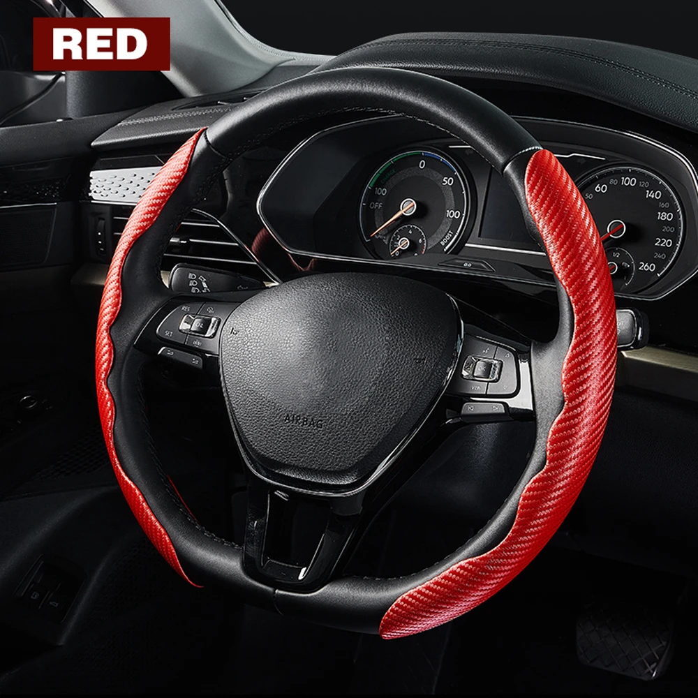 1 Paar Kohle faser Leder Auto Lenk abdeckung 1k Mikro faser Leder PVC Rad Booster Abdeckung rutsch fest universell – Detail 9