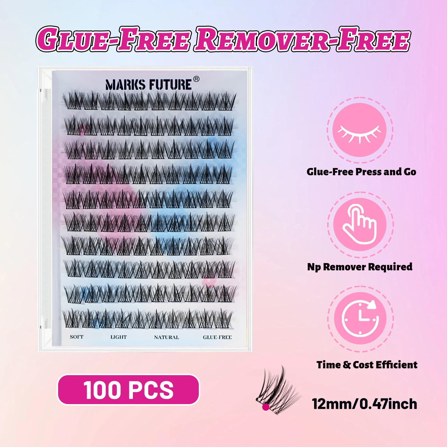 Reusable Adhesive Eyelashes 100 Pieces Natural Look Self-Adhesive False Eyelashes Manga Wispy Suitable for Women Girls Eye Makeup Beginners Easy to Apply Save Time