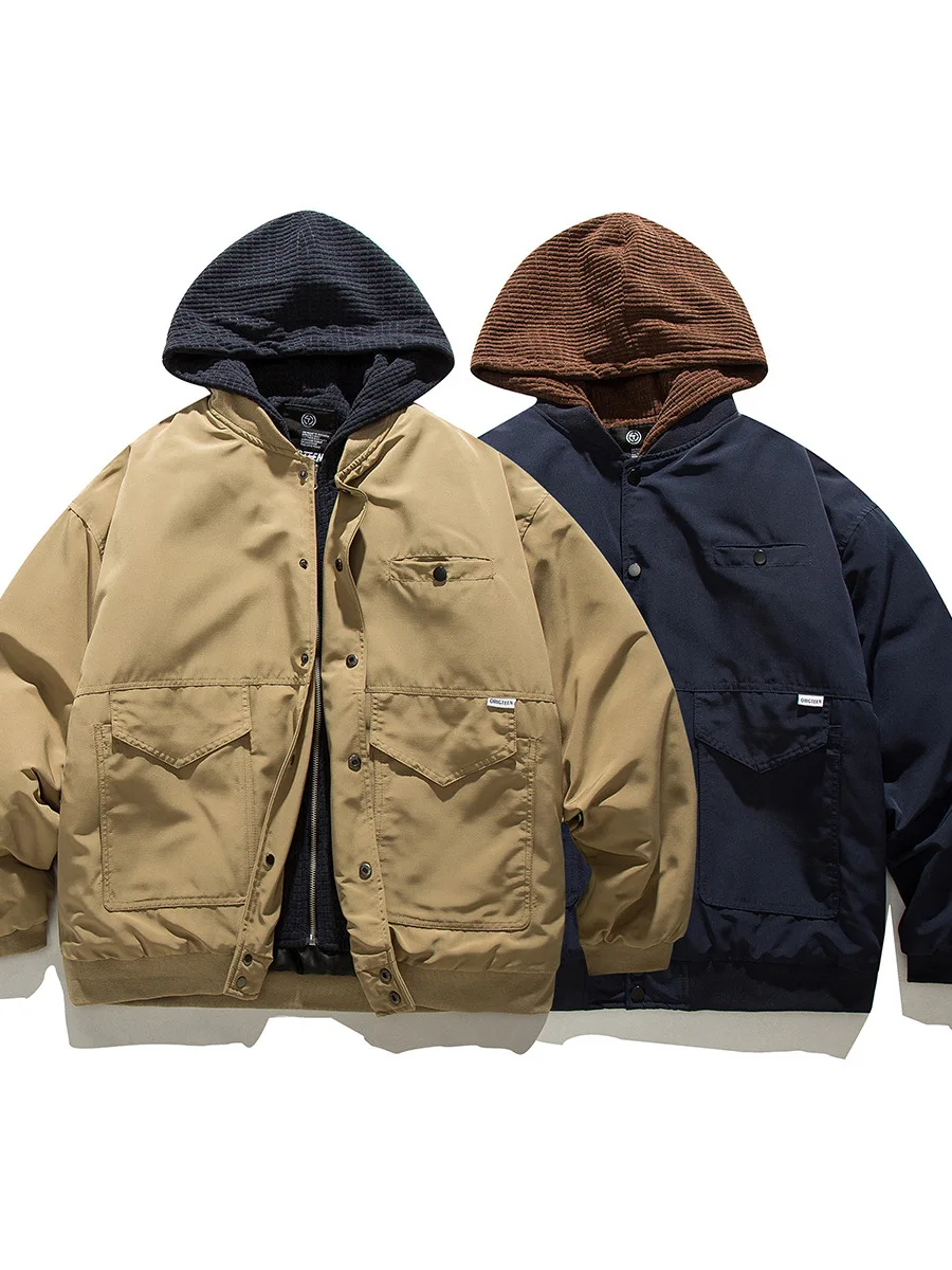 Japanese Retro Vintage Autumn Winter Vacation Two-piece Cotton Jacket Men's and Women's Spliced Hooded Coat