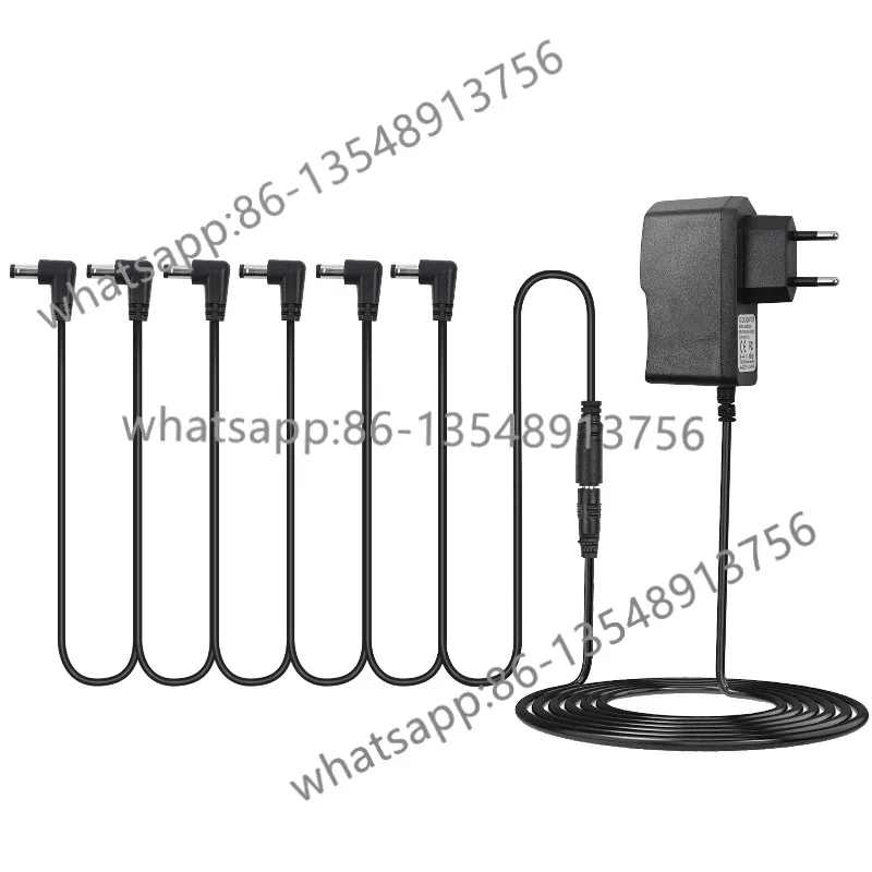 

Guitar Effect Pedal Power Supply Adapter with 6 Ways Daisy Chain Cable Power Line Right Angle EU/US/UK Plug