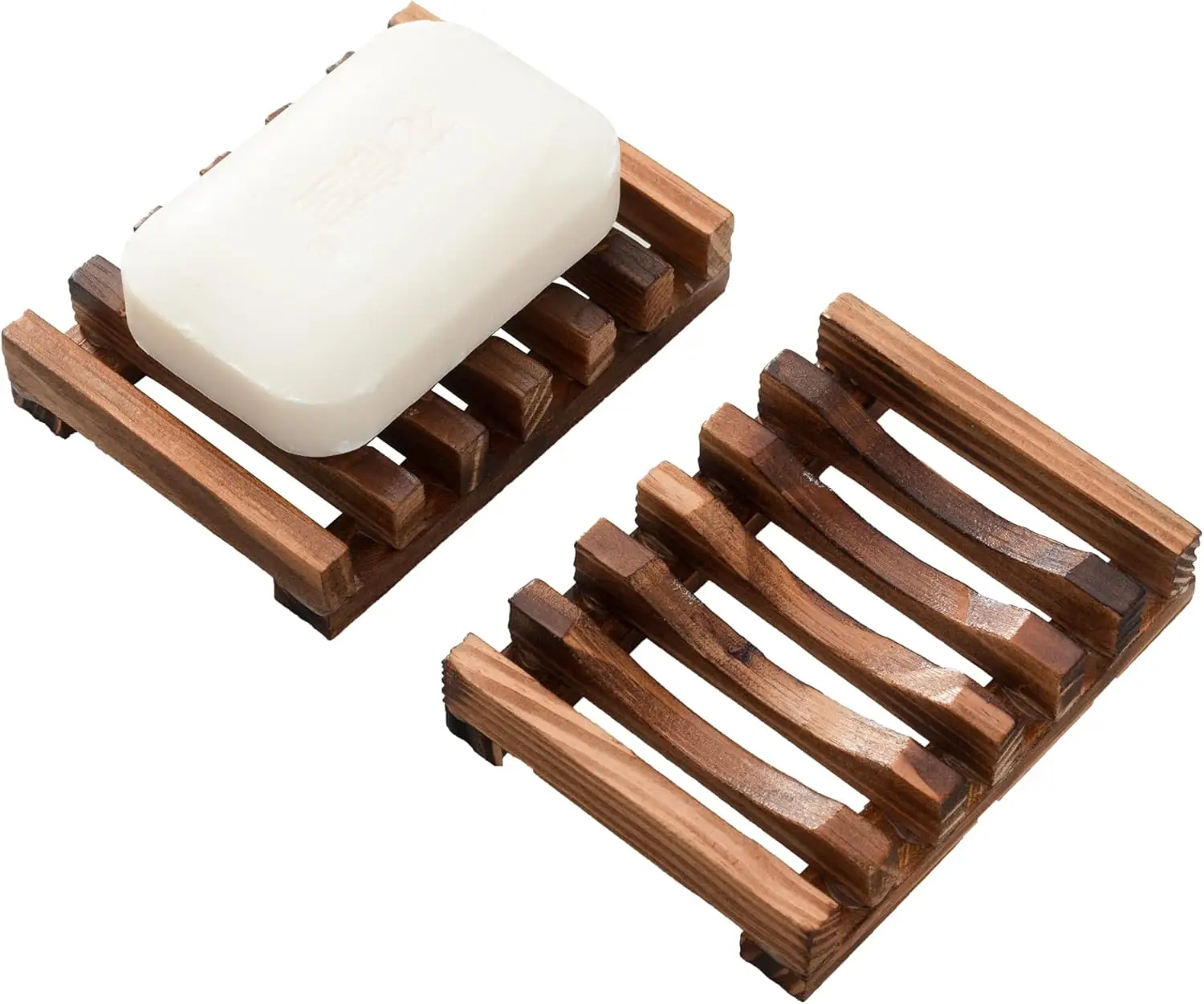 

Wooden Soap Dish for Shower, Set of 2 Self Draining Soap Holder, Handcrafted Natural Soap Tray for Bathroom