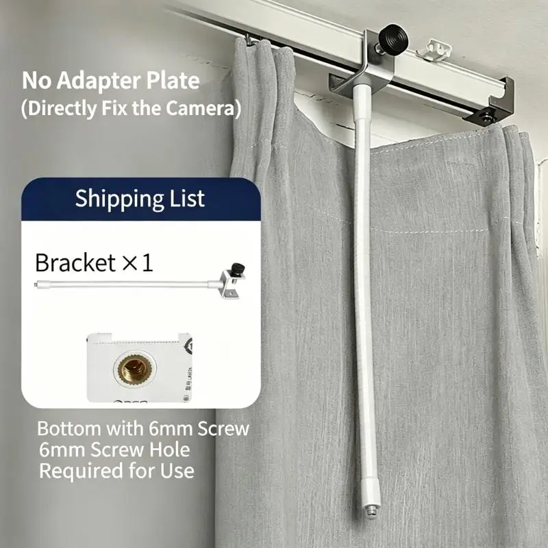 Concealed Camera Mount 1/4 Inch Screw Home Security Monitoring Bracket White Metal Plastic for Curtain Track Clamp Fixed K1KF