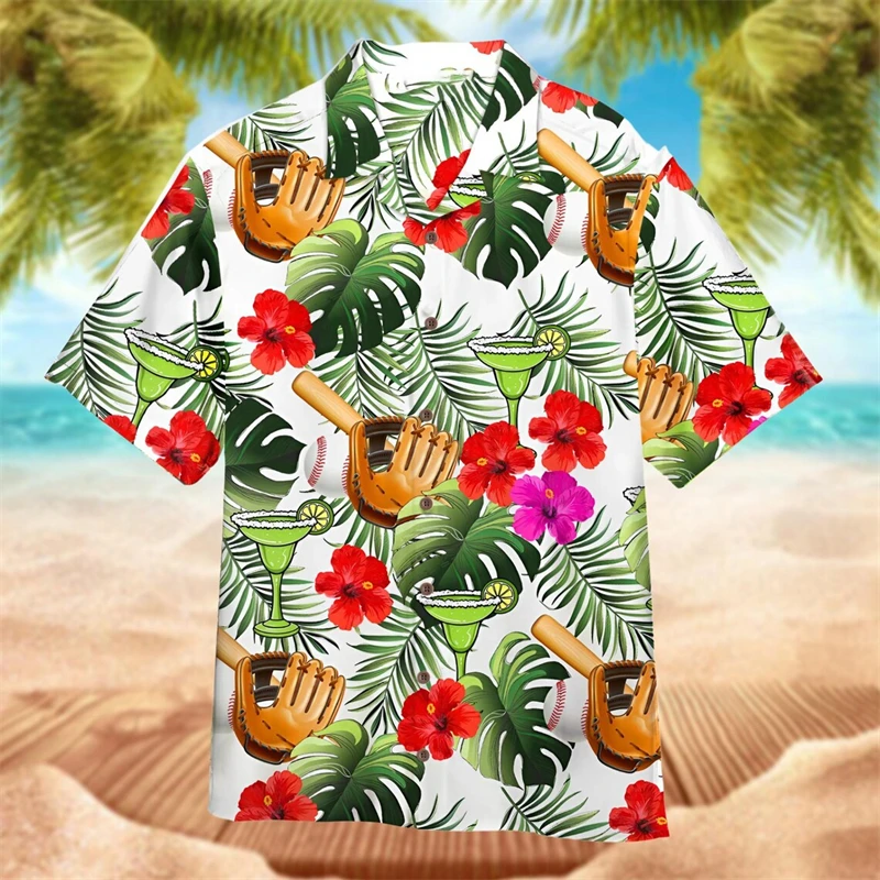 

Baseball Lover Funny Print Hawaiian Shirt Simple Casual Daily Street OOTD Short Sleeve Loose Shirts Summer Breathable 2026 New