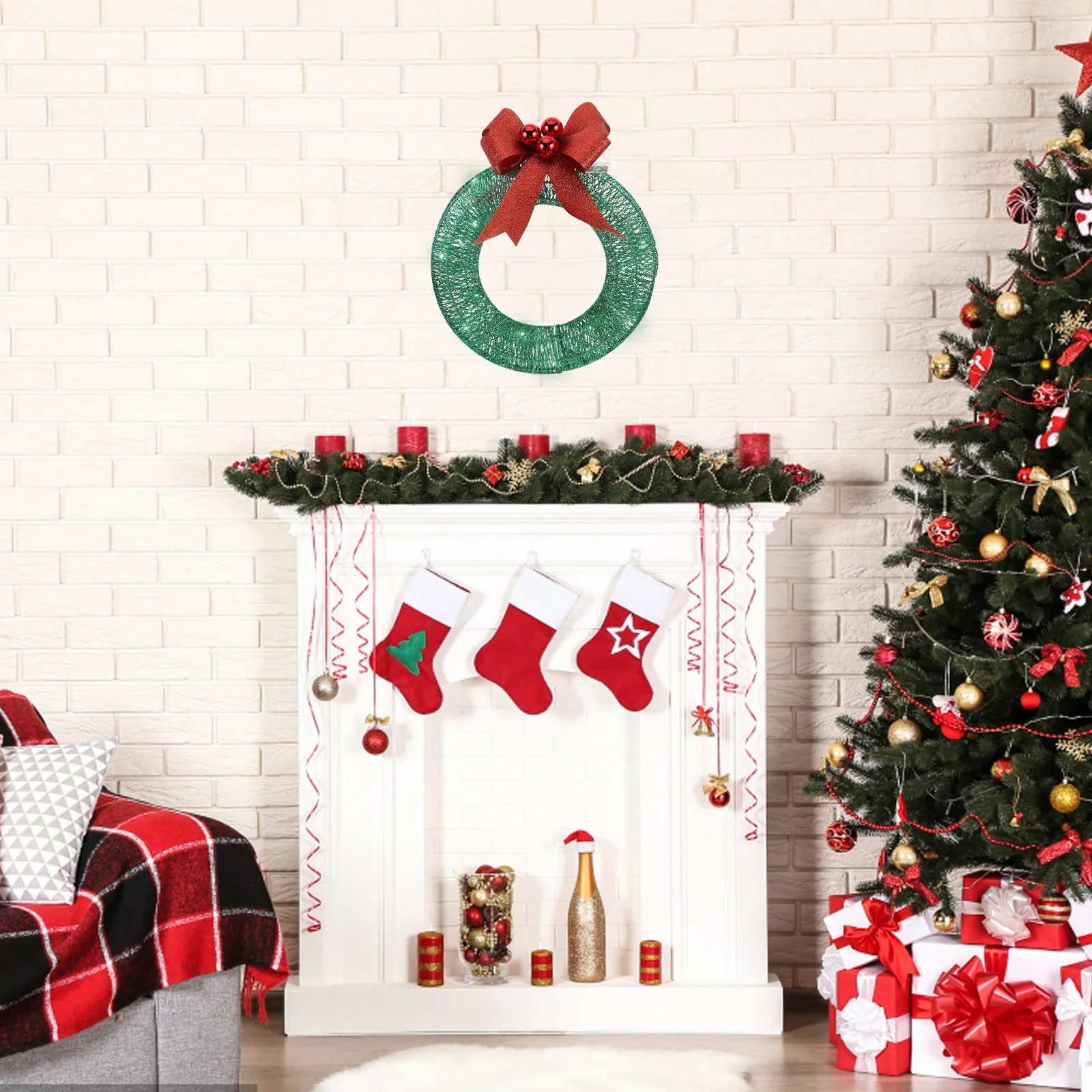 

40Cm Led Lighted Wreath Pre-Lit Christmas Wreath Operated Luminous Decor For Door Porch Window Home Wedding Party