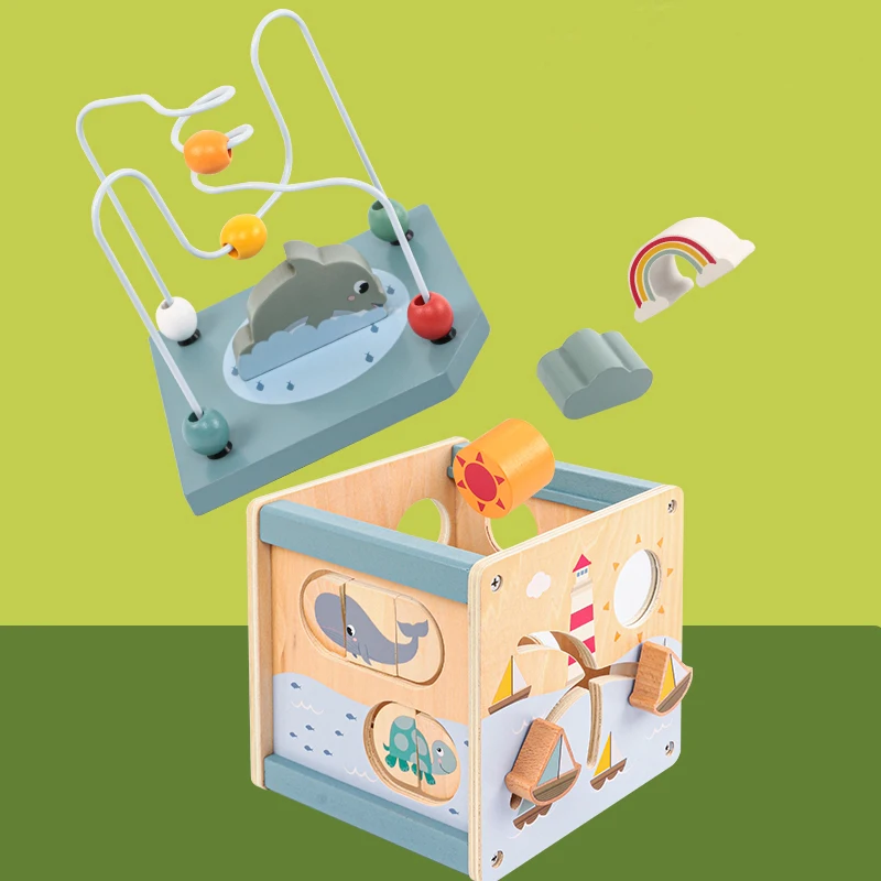 Wooden 5-in-1 Activity Cube for Toddlers 5