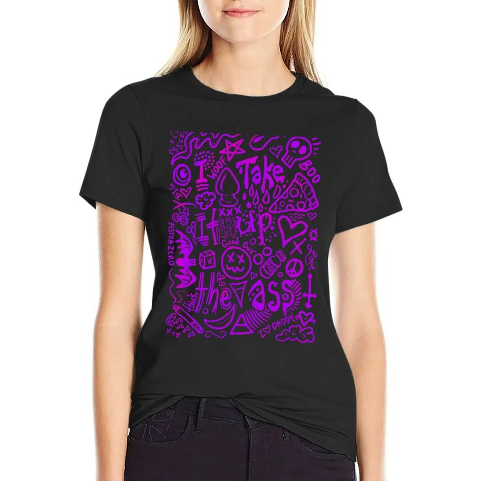 Astra Zero : I Take it Up the A$$ ( purple puke ) T-shirt tees Blouse tops white t-shirts for Women