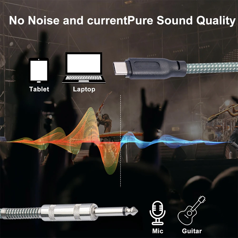 1/2/3/5M Guitar To USB C Record Cable 6.35mm 1/4 Inch Male Mono To Type C Male Cable for iPhone 15/15 Plus/15 Pro/15 Pro Max