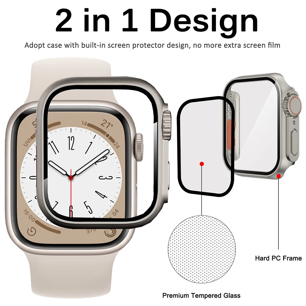 เคส PC สำหรับนาฬิกา Apple แบบแข็ง, เคสกระจก45มม. 41มม. 44มม. 40มม. อัปเกรดรูปลักษณ์ของกระจกอัลตร้า iWatch Series 9 8 7 SE SE2 6 5 4