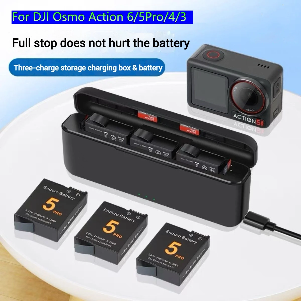 For DJI Osmo Action 6/5Pro/4/3 Triple LED Charger for 2250mAh For DJI Osmo Action 6/5Pro/4/3  + 3 TF Card Storage Box accessori