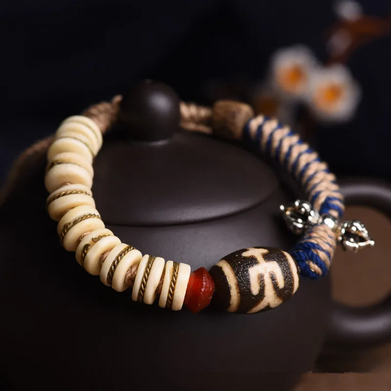 Hand-woven  Knot Hand Rope Tibetan Dzi Beads For Men and Women Bracelet Retro Ethnic Style Bracelet Jewelry Accessories