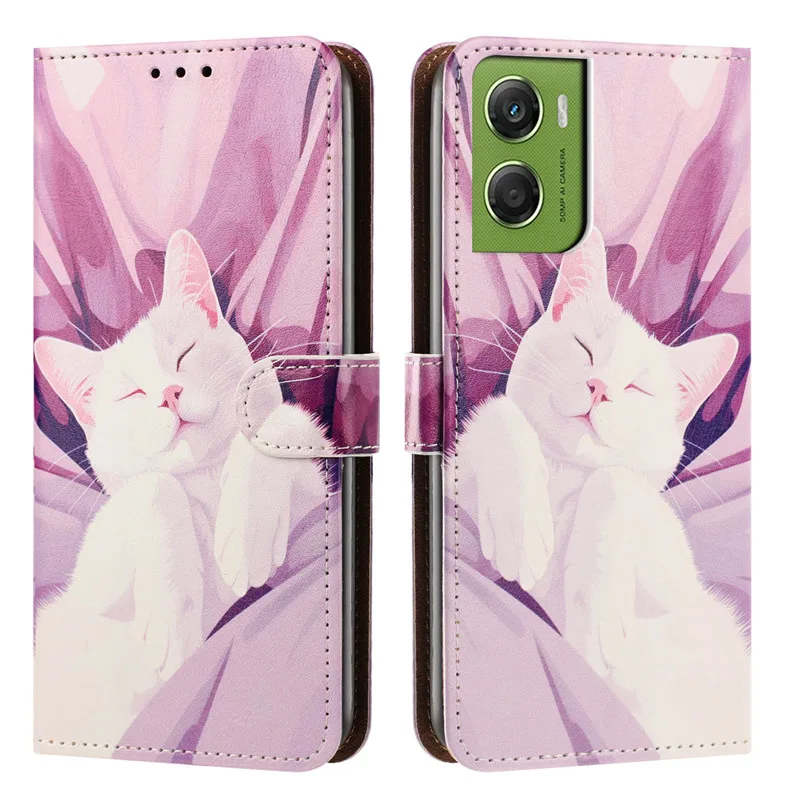Painted Case on For Motorola MOTO G85 G55 G75 G35 G15 G84 G14 G04 G24 G34 G54 G53 G13 G23 G73 5G Leather Flip Stand Phone Cover