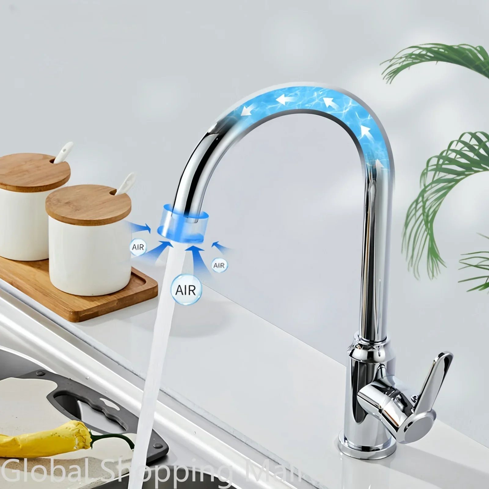 Commercial Single Hole Kitchen Sink Faucet for Single Handle Hot and Cold 304 Stainless Steel Kitchen & Bath