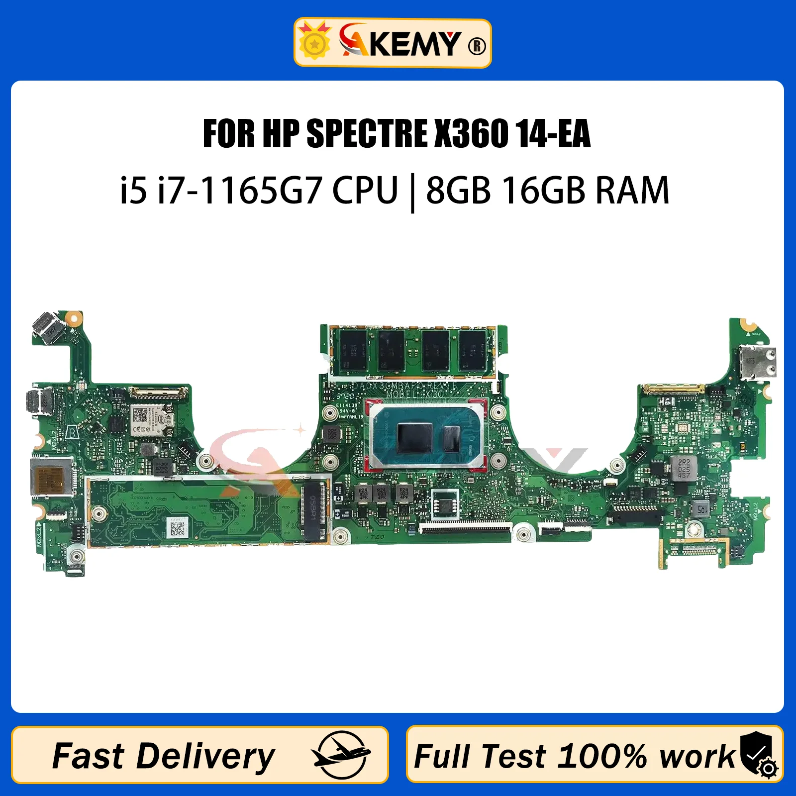 

AKEMY DA0X3CMBAF0 for HP SPECTRE X360 14-EA Laptop Motherboard With i7-1165G7 CPU UMA RAM 8GB 16GB 100% test OK