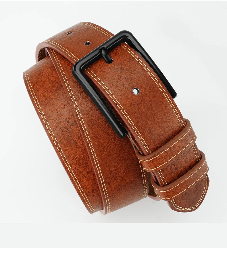 

3.4cm Width Men's Trendy Casual Belt for Men Cowboy Style Pin Buckle Jeans Retro Belt Business Casual Belt Brown New Fashion