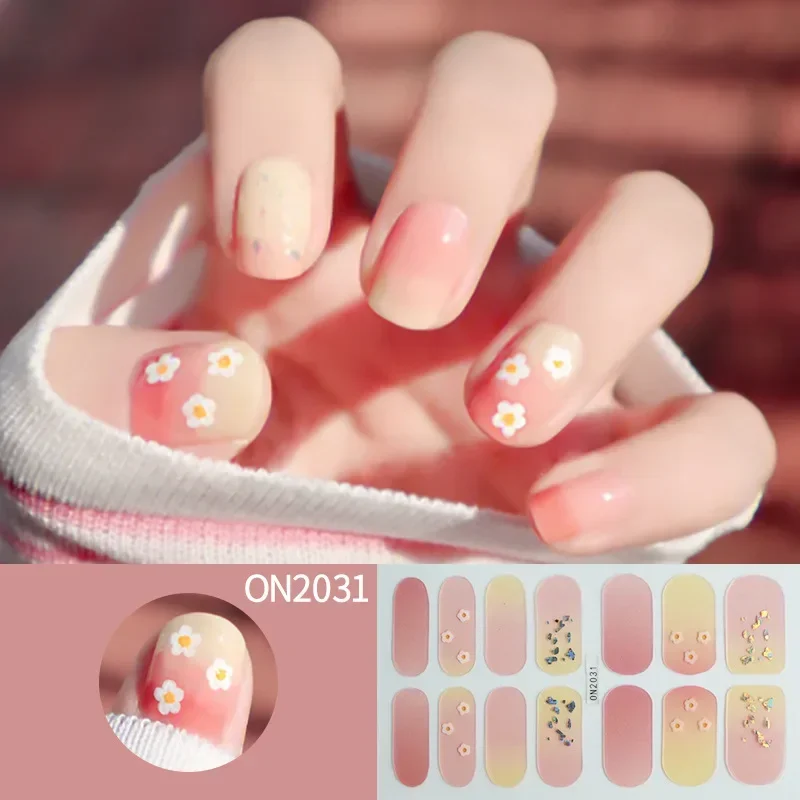 14Tips 3d Uv-Gel Nagelstickers Bloemen Gradiënt Kleur Lijm Volledige Cover Semi-Uitgeharde Gel Nagel Wraps Diy Manicure Kunst Stickers