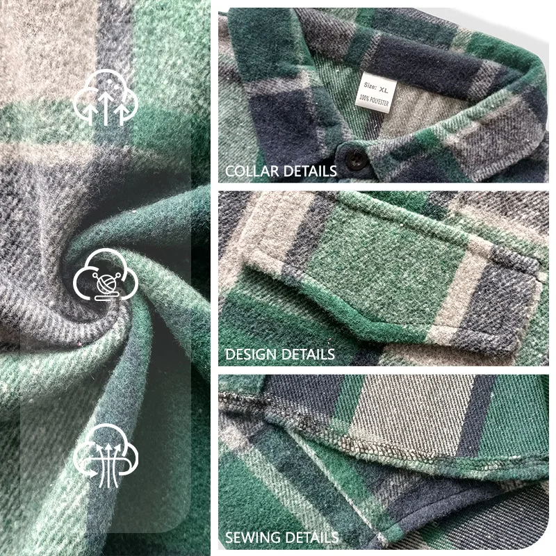 Spring and Autumn Men's Lapel Checked Cardigan Pocket Casual Long Sleeve Jacket Large Size Shirt view 3