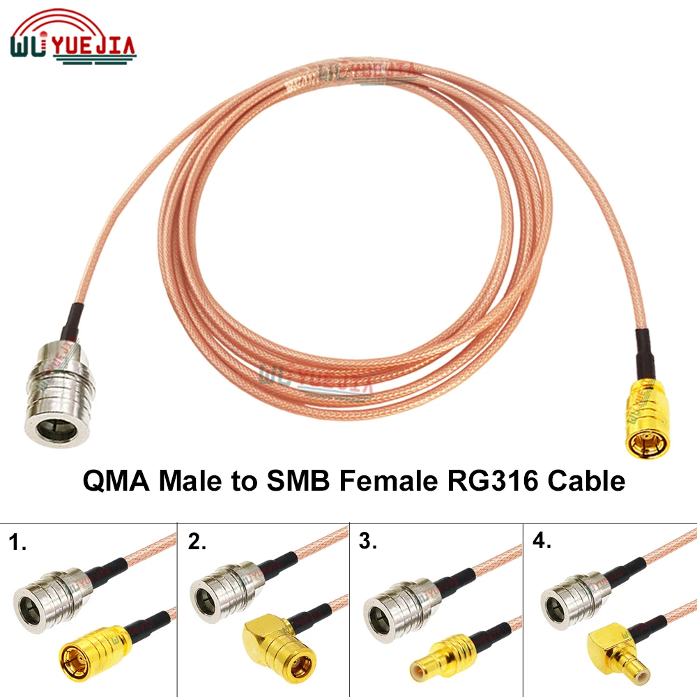 10 CM-20 Meters SMB Type to QMA Male RG-316 Cable SMB Male/Female Right Angle to QMA Male Plug Connector 50-1.5 RF Coaxial Cable