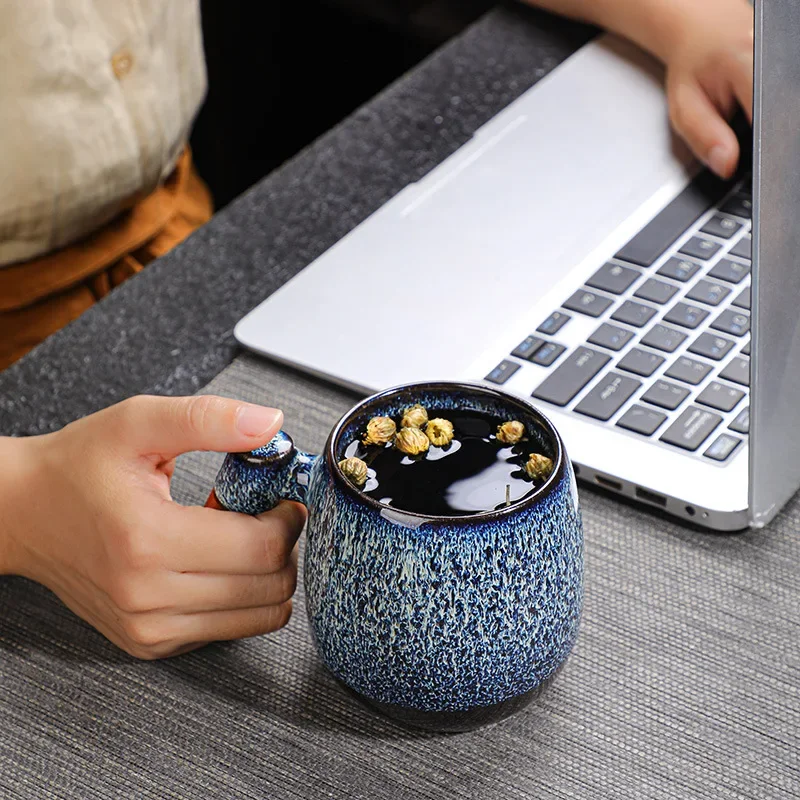 Kiln-changed ceramic wood handle mug office coffee cup creative tea cup personalized household milk cup