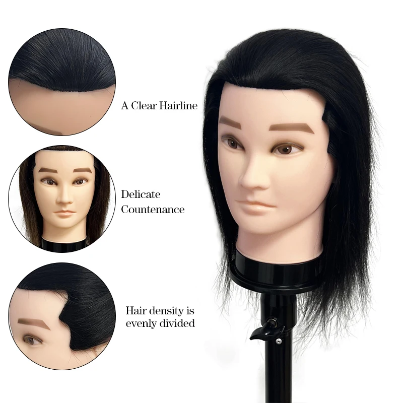 100% Human Hair Premium Mannequin Head and Free Fixture Bracket for Manikin Doll Head Styling Braiding Hairstylist Training