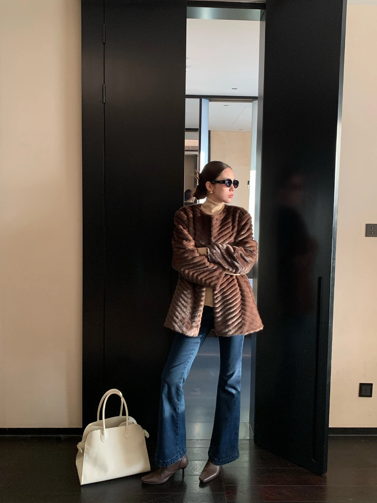 

Женские джинсы-клеш ZhouMiao с флисовой подкладкой, повседневные, с высокой талией, из эластичного хлопкового денима, зимние, утепленные, облегающие, винтажные