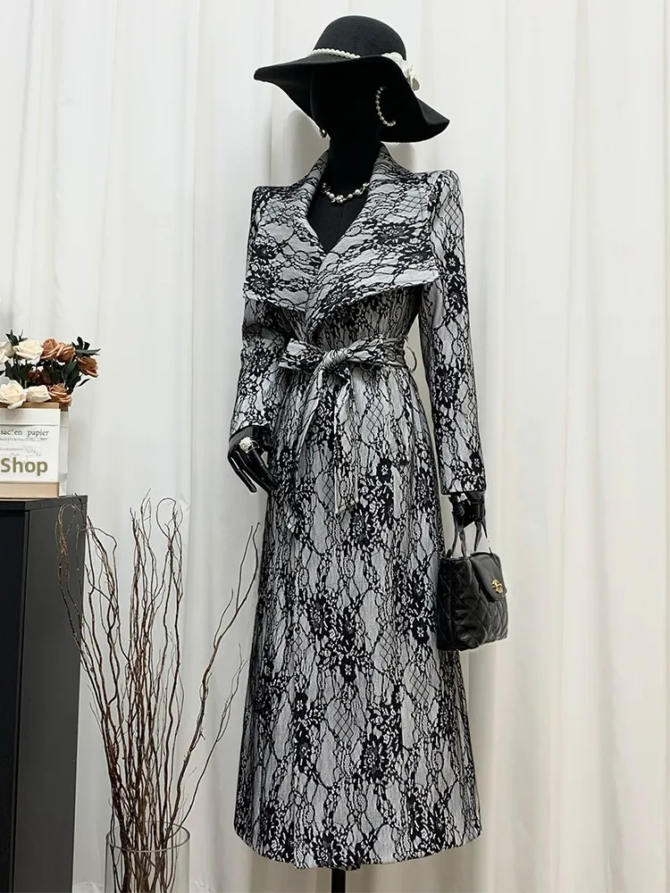 

Женское утепленное пальто Pigno с цветочным кружевом, длинное, приталенное, с большим воротником, на молнии, осенняя верхняя одежда