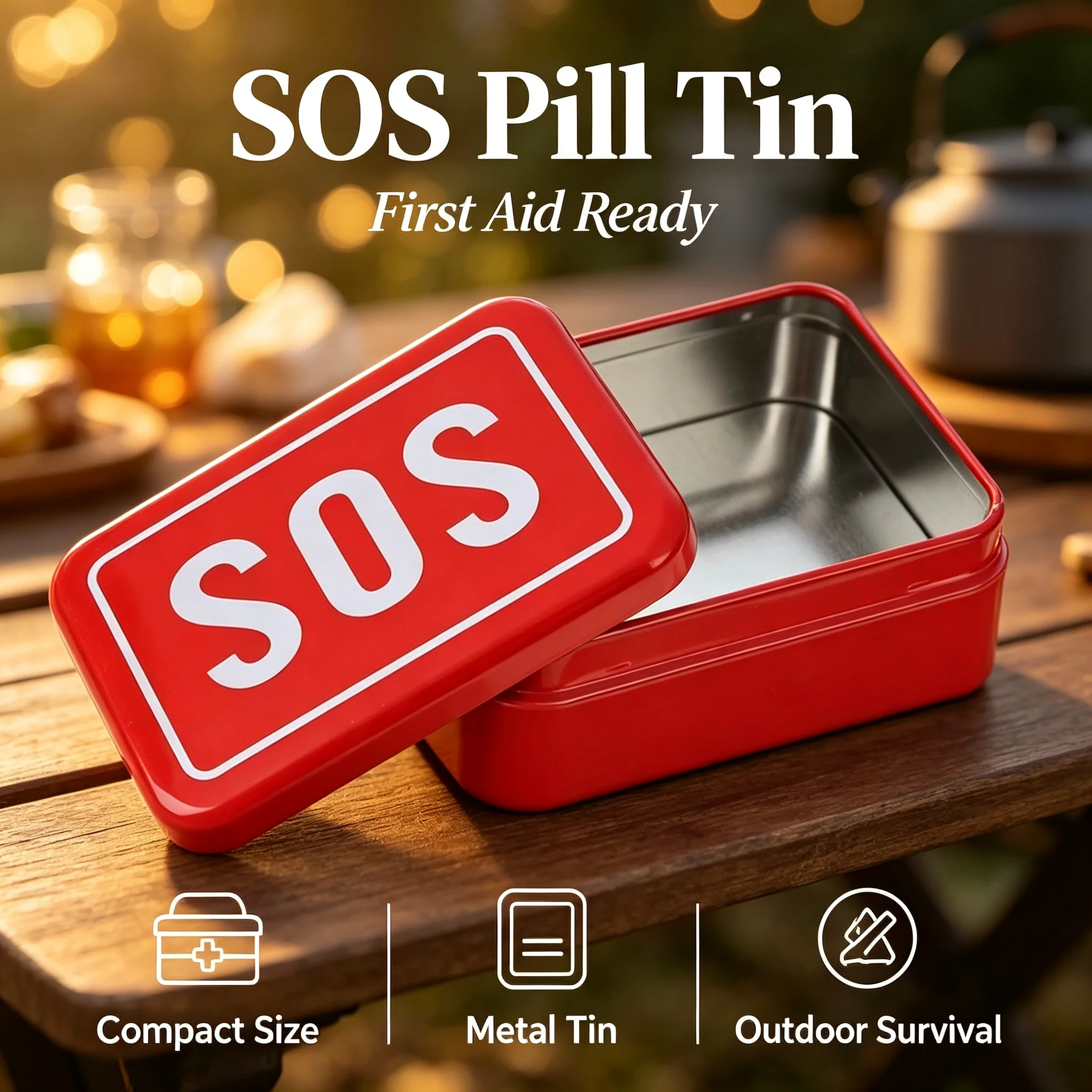 Portable SOS Tin Medicine Pill Storage Case Lid Container for Outdoor Survival Gear Kits Set First Aid Pill Box First-aid Kit