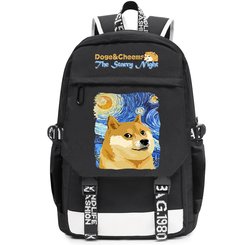 

Vincent Van Gogh Starry Night Doge iba Inu CHEEMS Trendy Bapa School Bag Boys Middle School Students Dual oulder Bag