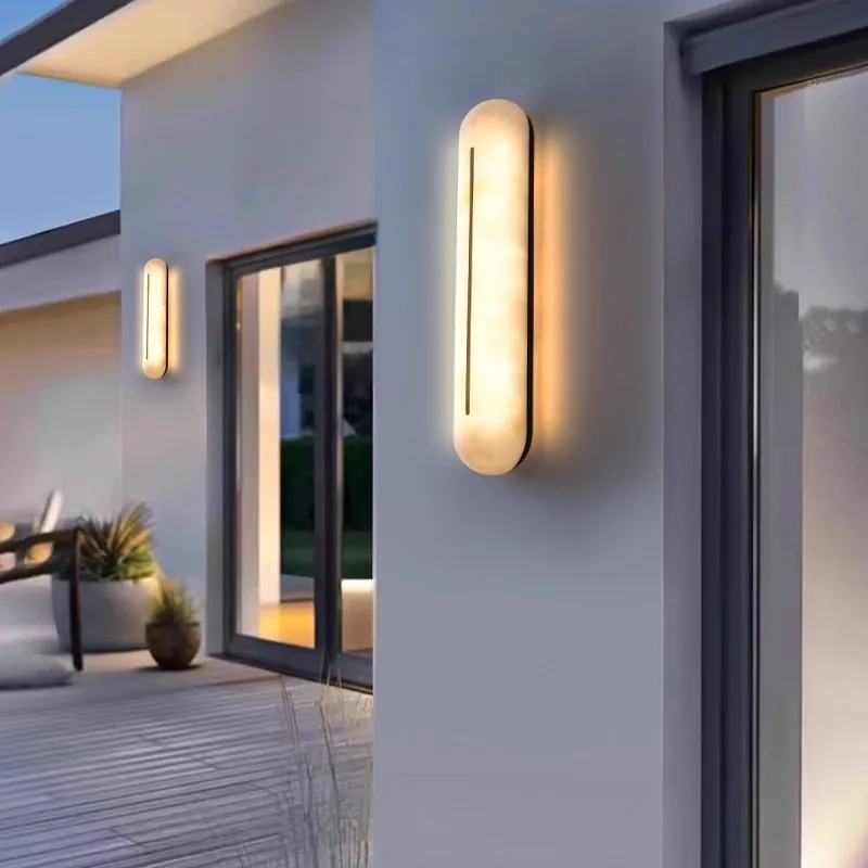 Italian Natural Marble Wall Lamp LED Outdoor Waterproof Luxurious Oval Stone for Bedroom Villa Entrance Corridor Living