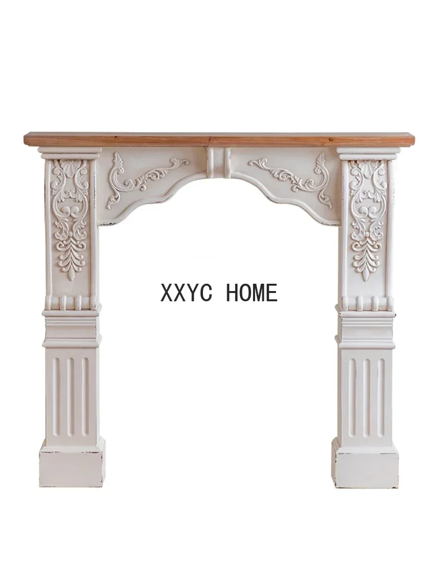 

French Country Retro Fireplace Decoration European White Carved Villa Living Room Fireplace Curio Cabinet Photography Background