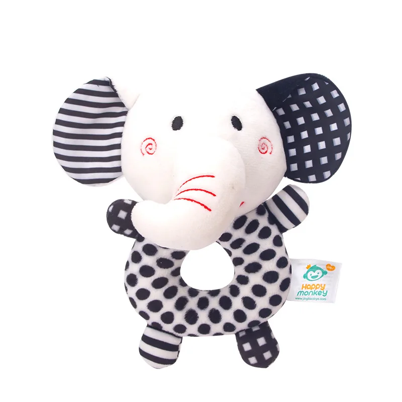 Happy Monkey Newborn Hand Rattle Baby Toy Bell Baby Black and White Toy Fox Elephant Rattle
