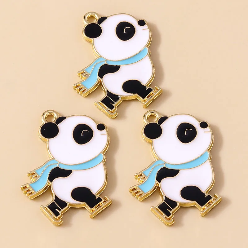 Leslie 10pcs Cute Cartoon Sports Ice-skating Skiing Panda Charms for Necklace Earrings Pendant DIY Jewelry Making Accessories