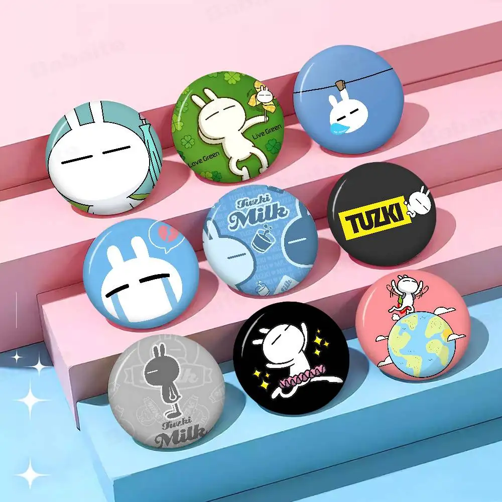 T-Tuzki Creative Pins Funny Faces Round Snap-in Brooch Badge Backpack Hat Accessories Jewelry Gifts