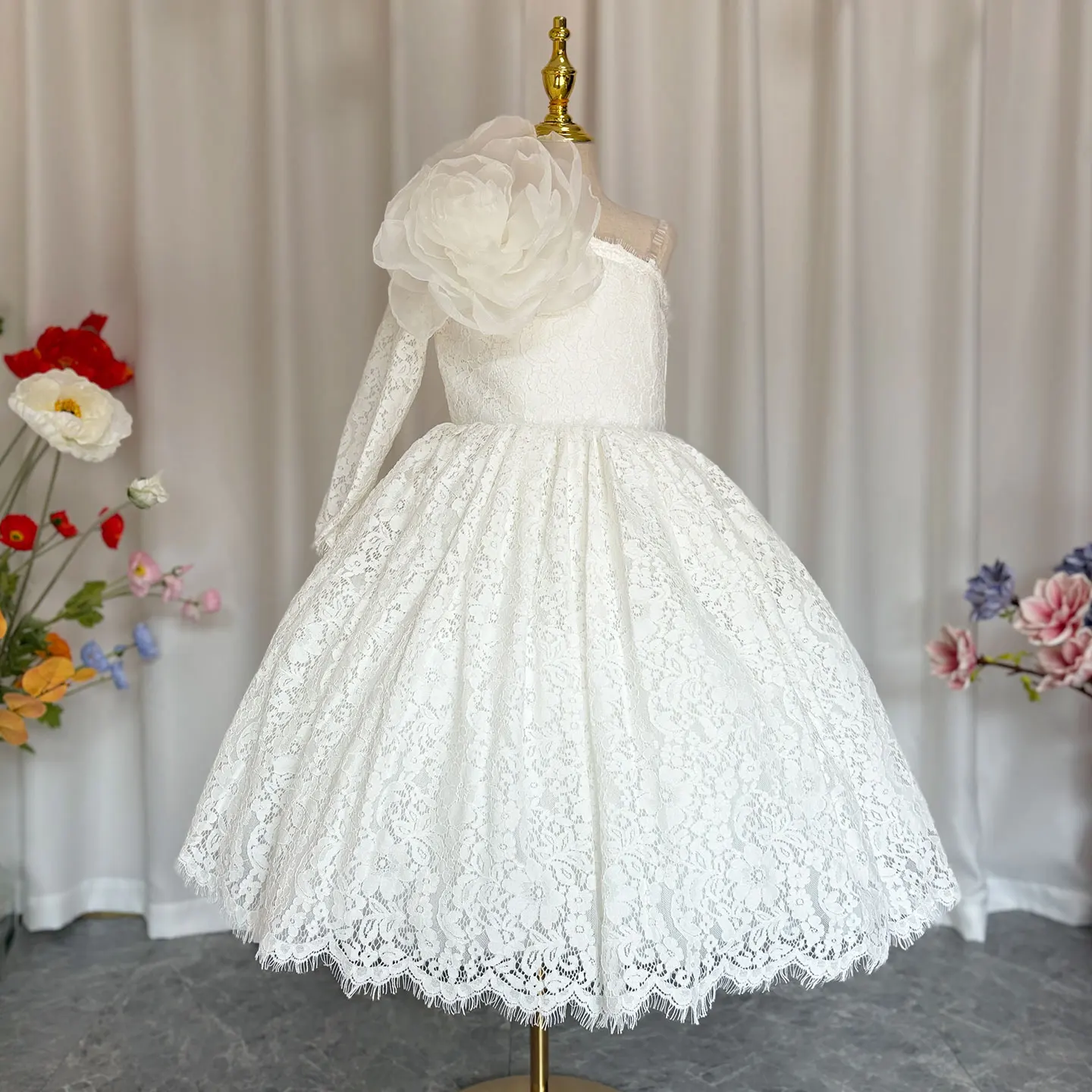 Jill Wish-vestido elegante menina lilás, flores de um ombro, vestido de princesa branco, vestido longo para crianças, casamento, festa de aniversário, 2024, J154