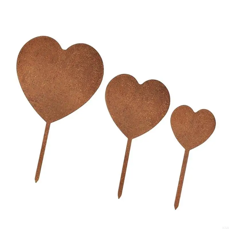 97QD Conjunto 3 apostas no coração metal para decoração jardim Iron à prova integridade do seu coração Stakes para