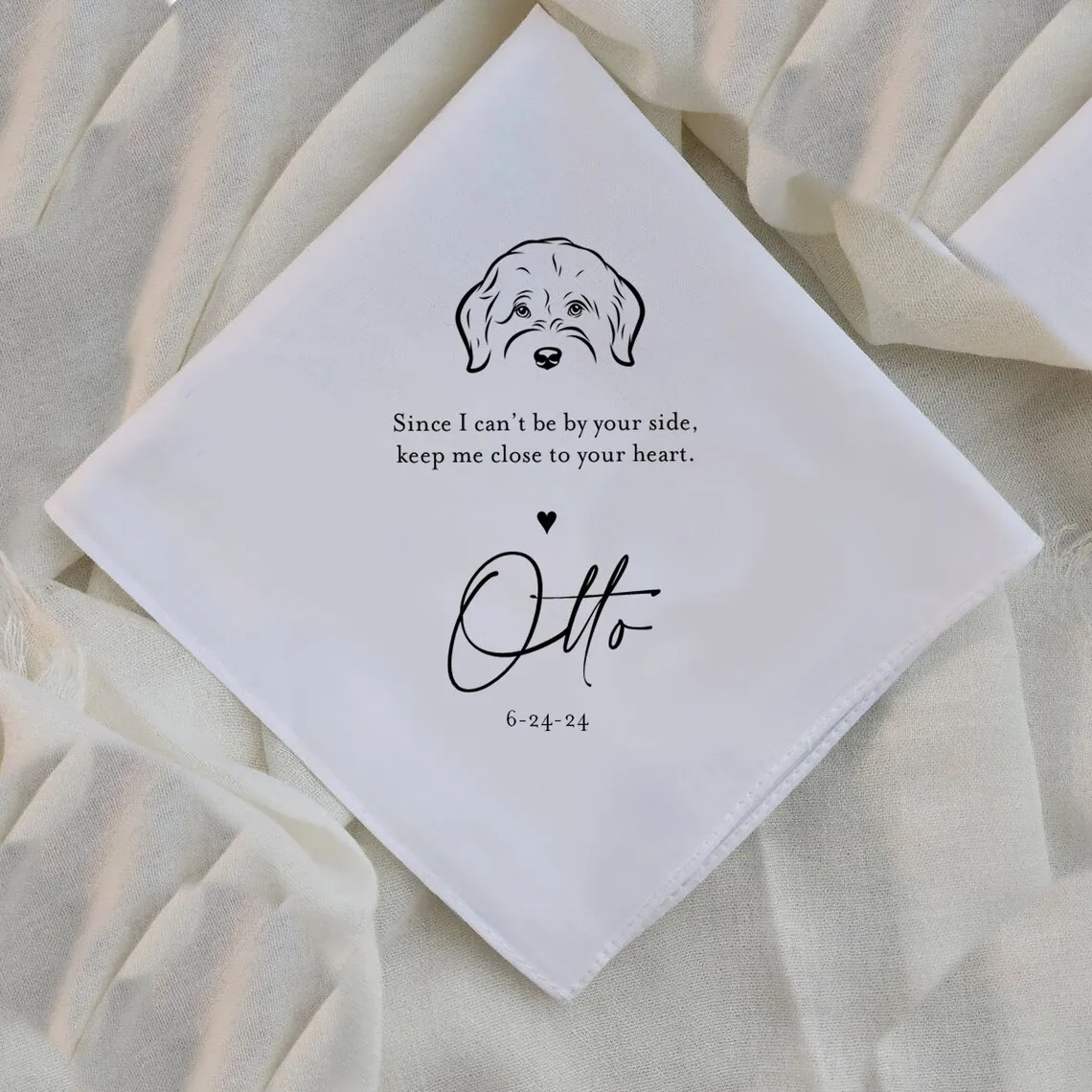 From Your Dog Wedding Handkerchief, Gift for the Bride, Gift for the Groom from their Dog, Chose your Breed-Line Art