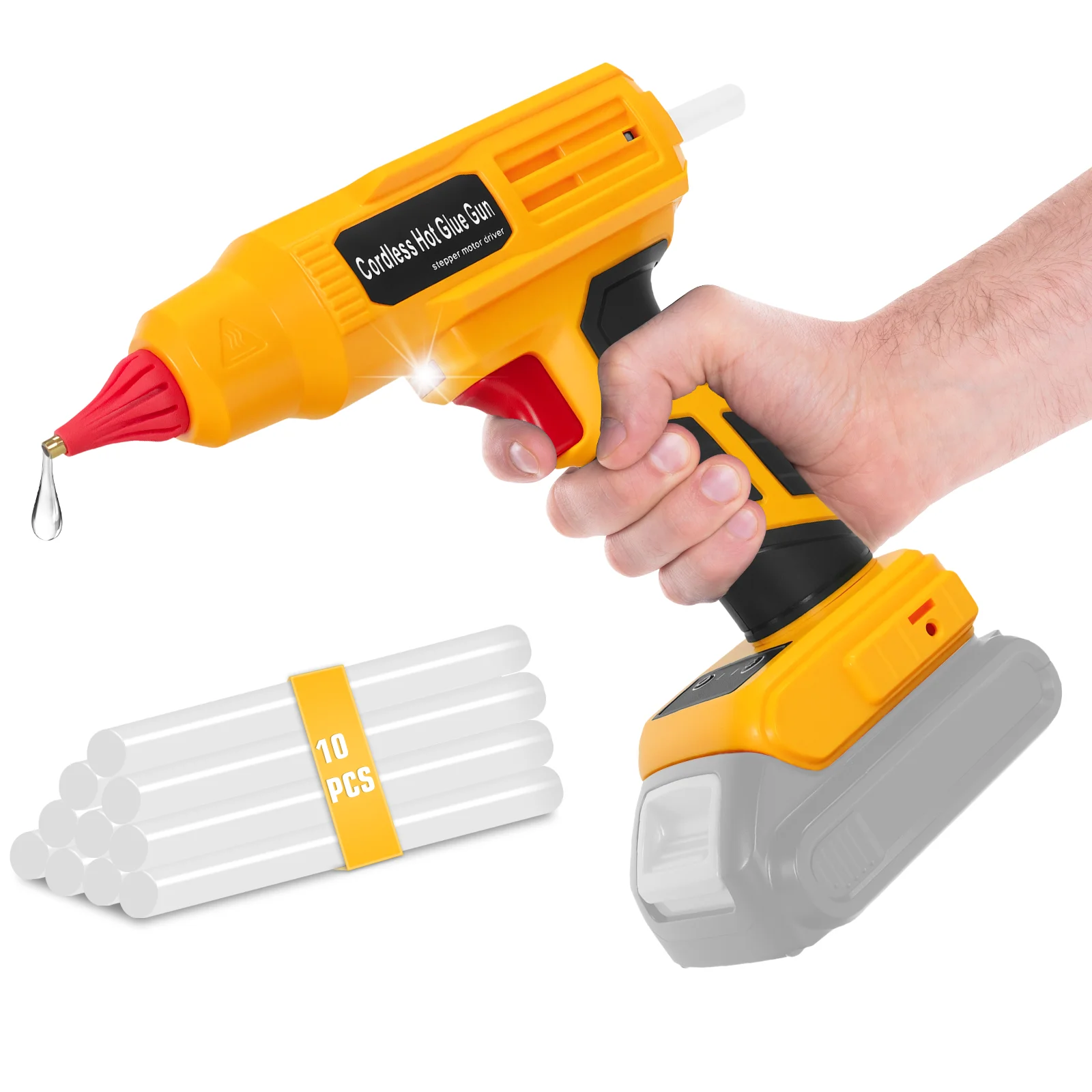 

100W Cordless Hot Melt Glue Gun Electric Repair Tools Melt Welding Air Gun with 10pcs 11mm Glue Sticks for Dewalt 20V Battery