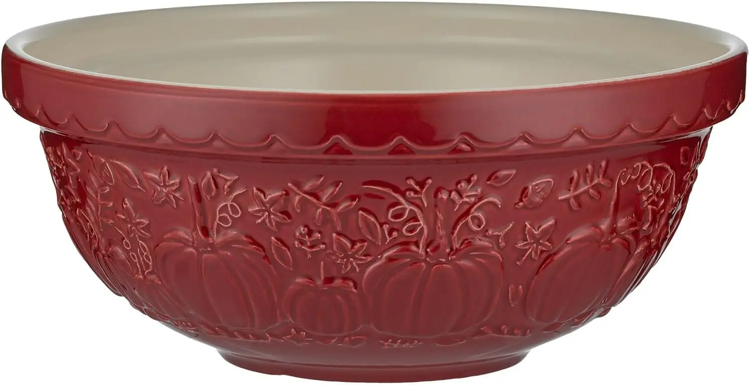 Mason Cash In the Pumpkin Patch S18 Mixing Bowl, Cranberry, Stoneware, 2.85 Qt, Embossed Pumpkin Design