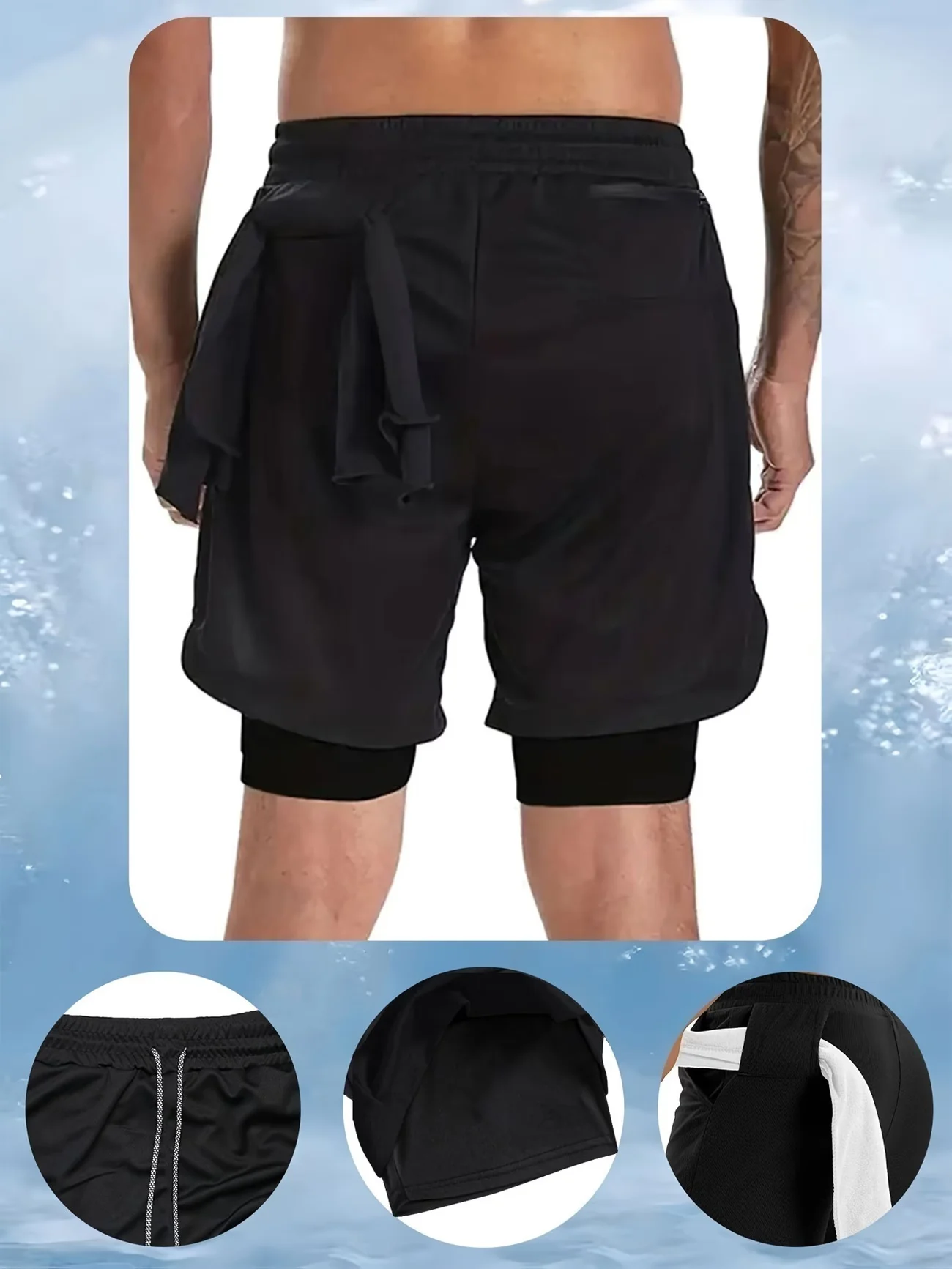 Men's fitness workout set, including a short-sleeve fitness T-shirt and double-layer athletic shorts image 5